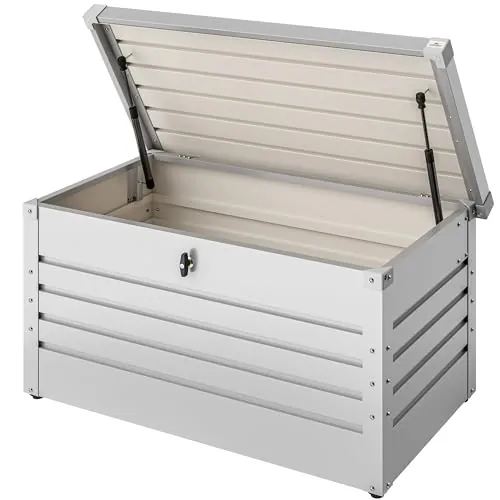Gardebruk Baúl Jardín Metálico 385L con Cerradura Acero Galvanizado 100Kg | 114x56x62cm, Resistente a la Intemperie, Tapa Reforzada, Cojines, Herramientas, Juguetes, Terraza, Balcón, Patio