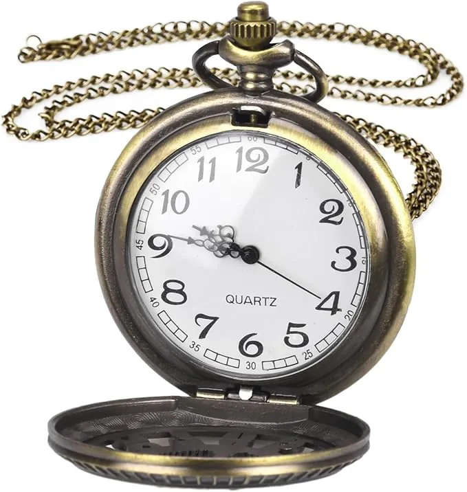 Reloj de Bolsillo Vintage de Cuarzo Antiguo Con Cadena para Hombre - Regalo para Cumpleaños, Aniversario, Navidad y Día del Padre