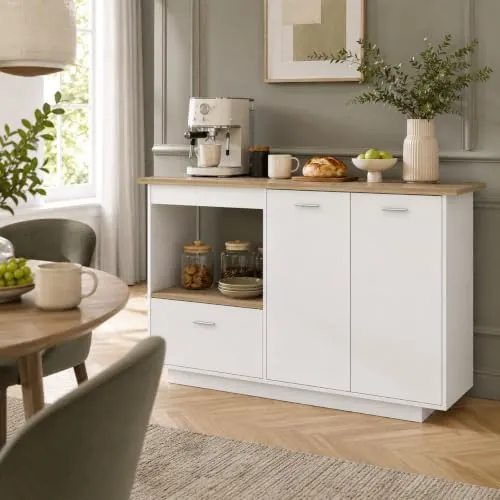 PREMTURE Aparador Blanco 150 cm con cajón, 2 Puertas y Hueco Abierto