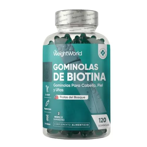 Gominolas de Biotina 5000 mcg - 120 Unidades - 13 Multivitaminas y Minerales en Gomitas con Vitamina C, E, Grupo B, D, A, Selenio, Yodo, Colina, Inositol - Suministro para 2 Meses - Vegetarianas