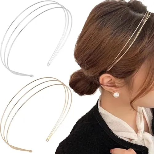 Votvlog 2 Piezas Elegantes Diademas Finas de Metal Multicapa para las Mujeres de Moda Elegantes Diademas Doradas Accesorios para el Cabello Dorado de Capa Fina para Mujeres y Niñas (Oro Plata)