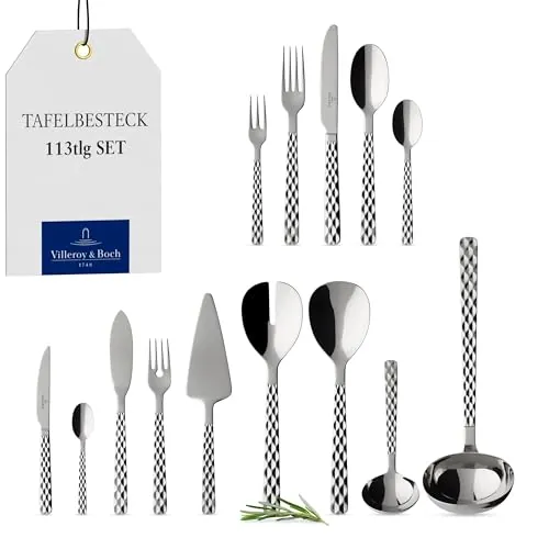 Villeroy & Boch Boston Cubertería para hasta 12 Personas, Cristal 490 x 340 x 180 mm, 113 Piezas