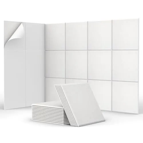TONOR 18 PCS Paneles AcúSticos Adhesivos Cuadrados, 30 x 30 x 0,9 cm, Aislamiento AcúStico con Baldosas Murales de PoliéSter de Alta Densidad para Paredes, Techos y Puertas, Blanco