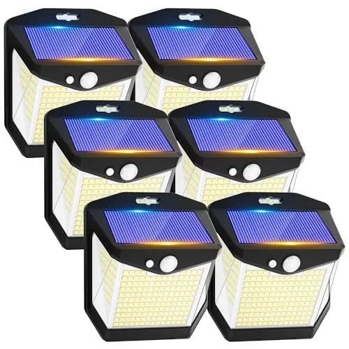 Luz Solar LED Exterior Jardin: 248 LED Luces Solares Sensor de Movimiento 270° Farolas Focos Solar Exteriores Lampara IP65 Lamparas Aplique Potente para con Iluminacion Terraza Lámparas 6 Paquete