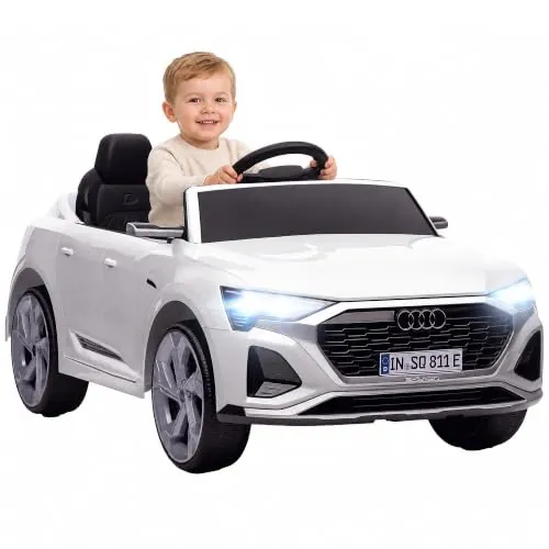 AIYAPLAY Coche Eléctrico para Niños Audi Q8 Etron Sportback 12V Blanco | Mando a Distancia 2,4 G, Motor Doble, Arranque Lento, Ruedas con Suspensión, MP3 Bocina y Faros LED, 3-4 Años, 3-5km/h