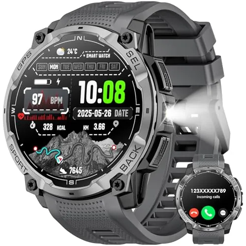 Reloj Inteligente Hombre Militar con GPS, 1.43" AMOLED HD Smartwatch