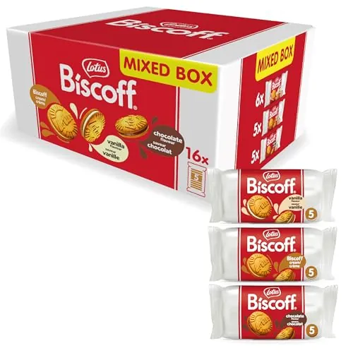 Lotus Biscoff Galletas Sándwich Paquete Variado | 3 Sabores | 16x50g (800g) | 5 x Crema Lotus Biscoff, 5 x Chocolate y 6 x Vainilla | Ingredientes de Origen Natural | Sin Colorantes