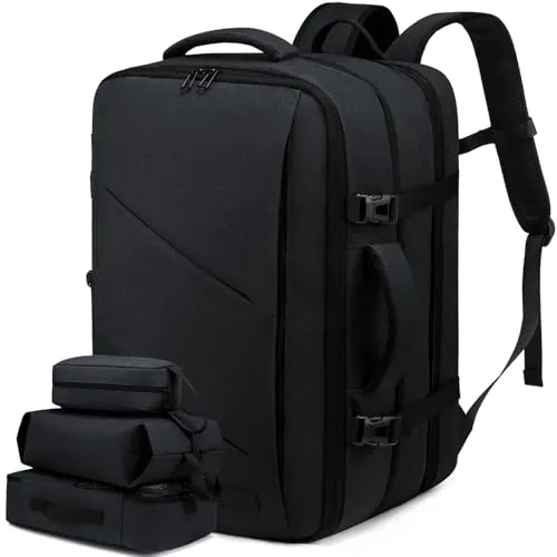 LOVEVOOK Mochila Viaje Cabina Avion Maletas De Viaje Cabina, 50L Equipaje De Mano Mujere Hombre, Mochila Para Portátil 18 Pulgadas, Travel Backpack Cabin Bag para Viagem Trabajo Escuela, Negro