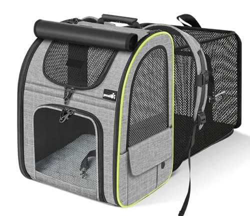 Pecute Transportin Gato XL > 6kg - < 8kg Mochilas para Gatos y Perro Bolsa para Mascotas Expandible y Plegable para Viajar en Tren/automóvil/Restaurante