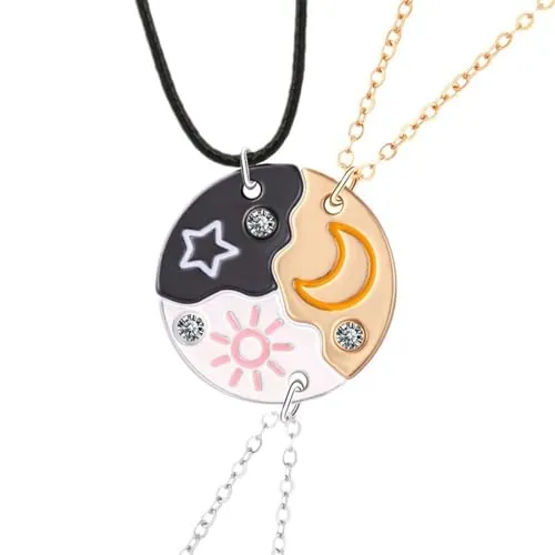 3 Piezas Collares de la Amistad Collar Estrella y Sol y Luna de la Plata de la aleación de Mejores Amigas para 3 niña BFF Collar de Cristales Accesorios de Amistad Colgantes Mujer