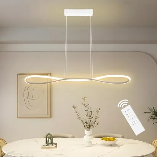 YLFXL LED Lámpara Colgante 32W, 90CM Lampara Techo Colgante Regulable con Control Remoto, Moderna Lámpara Diseño Lineal Altura Ajustable 110CM para Comedor Cocina Dormitorio Salon