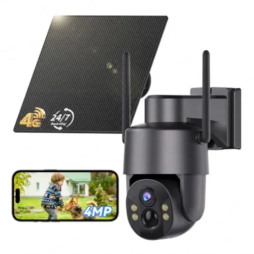 Tical 2.5K Cámara Vigilancia 4G Exterior Solar con SIM, 24/7 Grabación AOV | 4MP Camara Exterior Solar con 9000mAh Batería, Detección IA, PTZ Visión Nocturna en Color, Audio Bidireccional, Gris Oscuro