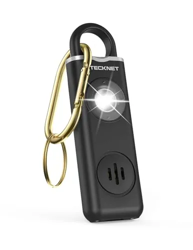 TECKNET Alarma Personal de Emergencia, 130 dB, con Luz Estroboscópica, Recargable, Llavero Alarma de Seguridad para Ancianos/Mujeres/Niños/Autodefensa de Seguridad