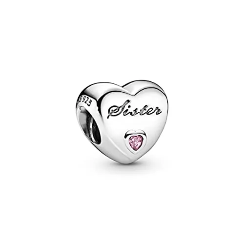 Pandora Icons Dije con diseño de corazón e inscripción «Sister» de plata con circonita cúbica rosa