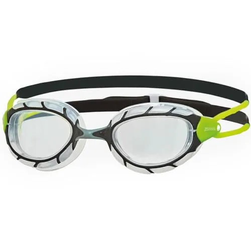 Zoggs Predator Gafas de Natación para Hombre y Mujer – Gafas de Piscina para Adulto Con Lentes UV, Antivaho – Correas Deslizantes de Fácil Ajuste – Lentes Transparentes, Negro y Lima, Regular