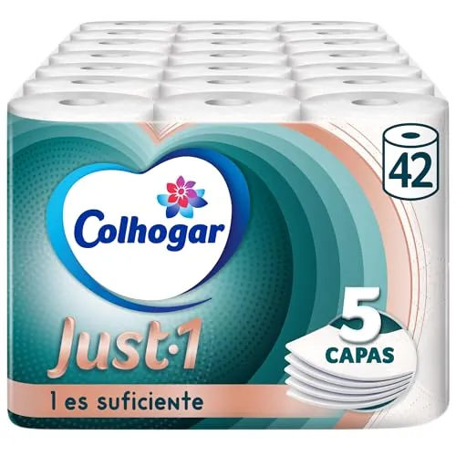 Colhogar Just 1 x42 - Papel Higiénico Extra Absorbente - Paquete con 6 Rollos - Papel de Baño de 5 Capas - Ultra Suave para Máximo Confort - Blanco (7x6)