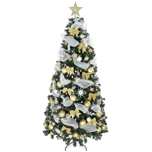 HOMCOM Árbol de Navidad 250 Luces LED Blanco Cálido 230cm 1136 Ramas Dorado