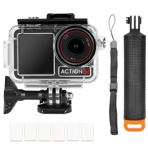 YHTSPORT Kit de Accesorios de Buceo para cámara de acción para dji Osmo Action 5 Pro/Action 4/Action 3, Funda Impermeable + Mango Flotante Impermeable