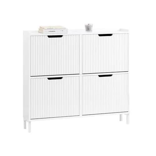SoBuy Mueble Zapatero Estrecho - Zapatero Blanco con 4 Puertas Abatibles - Zapatero Madera Entrada Recibidor para Espacios Pequeños - Recibidor, Pasillo o Habitación - 100x19x91cm - FSR177-L-W