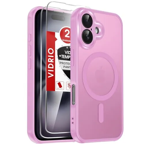 LeYi Funda Magnética para iPhone 16 con 2× Cristal Templado, Rosa
