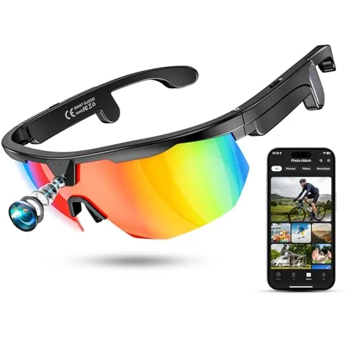 Mingtawn Gafas Inteligentes con CáMara, Ciclismo Gafas IA para Hacer Fotos/Realizar Llamadas Bluetooth/Reproducir MúSica/Traducir/Grabar Audio, Gafas De Sol UV400
