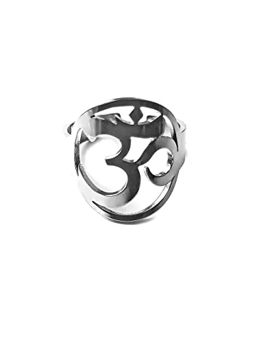 SIMBOLIKS Anillo OM de acero inoxidable ajustable. Anillo de protección, Mantras, Mudras, Regalo Yoga, Yogui, Meditación, Espiritual, Místico, Om Mani Padme Hum