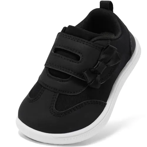 STQ KIDS Zapatillas Niño Barefoot Deportivas Clásicas Moda Primeros Pasos al Aire Libre Calzado Respetuoso Bebe para Mejor Regalo Moño Negro 24 EU