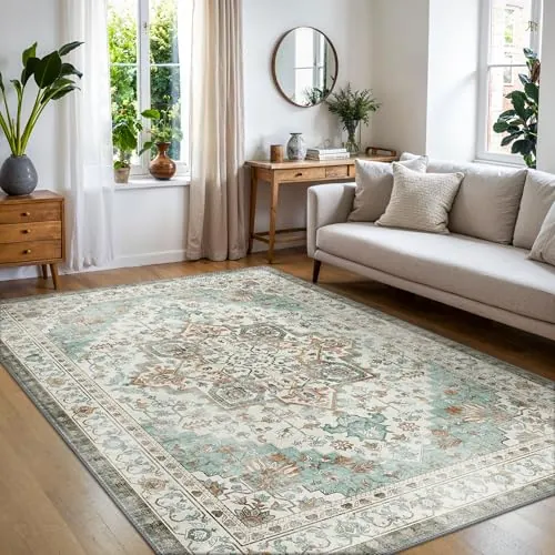 BEIMO Alfombra Salon Pelo Corto Vintage, Alfombra Dormitorio, Alfombras Antideslizantes Lavables, Alfombras Persas para Habitación, Vestíbulo, Azul, 120x170 cm
