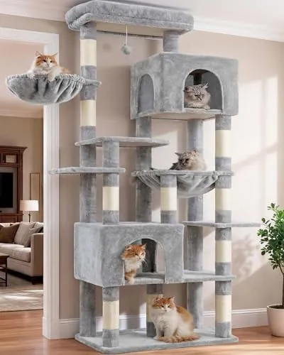 Heybly Rascador para Gatos Grandes, 193cm Torre Gris Claro HCT039W