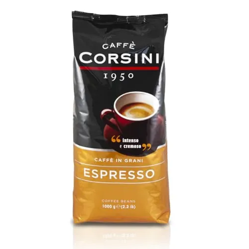 Cafè Corsini Espresso en grano, 1kg. Selección de granos de café para una mezcla de sabor intenso y cremoso
