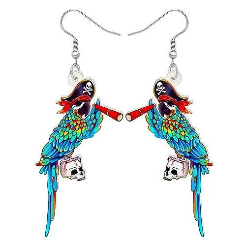 DOWAY Bonitos aretes colgantes de acrílico con diseño de loro, accesorios de Jimmy Buffett, para mujeres y niñas, regalos de joyería de animales de verano, Medium, Acrílico, Sin piedra preciosa