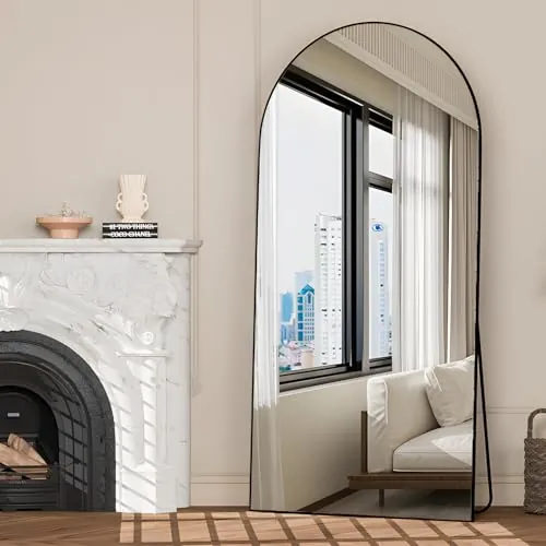 NEUWEABY Espejo de Cuerpo Entero 180 x 80 cm Espejo Arqueado Negro Espejo de pie con Soporte Colgado o Apoyado en la Pared para la Entrada del Dormitorio, Sala de Estar