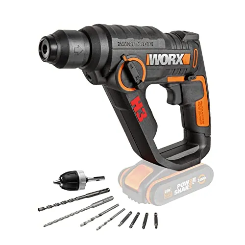 WORX WX390.9 Martillo Perforador SDS Plus 20V Sin Batería, 1,2J, 3 Funciones, Velocidad Variable, Diseño Compacto para Hormigón y Mampostería