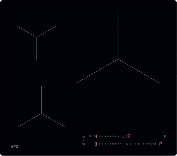 AEG TO63IV00IB Placa de Inducción, 60 cm, 3 Zonas de Cocción, Zona Paella, Sistema Hob2Hood, Función PowerBoost y Pausa, Controles Deslizantes Independientes, Temporizador Individual, Sin Marco, Negro
