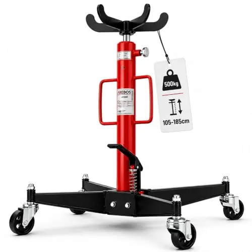 Arebos Elevador hidráulico | Elevador de Motor de 500 kg | Altura de Trabajo 105-185 cm | 4 Ruedas giratorias con Pedal Incluido | Regulable sin escalonamientos | Hidráulico | Rojo/Negro