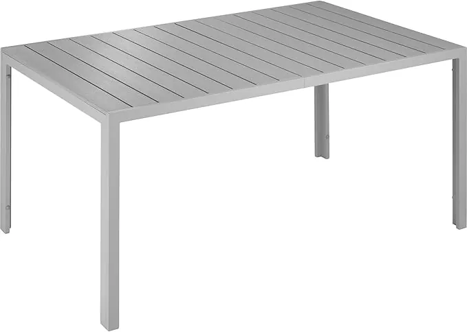 tectake® Mesa Jardín Exterior de Aluminio 150x90x74,5cm, Mesa Terraza, Patas Ajustables y Topes, Mueble Jardín Resistente a Intemperie, Fácil Montaje - Plata/Gris