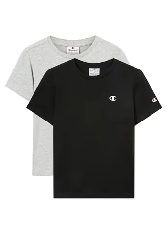 Champion Camisetas (Paquete de 2) Niños y Niños, Negro Gris Melange Claro, 13-14 Años