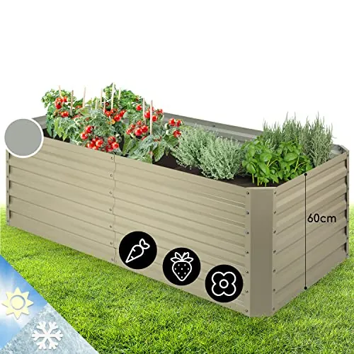 Blumfeldt High Grow Straight bancal - Macetero, Flores, Hierbas y Verduras, 180 x 60 x 90 cm, Ampliable, 970 litros, Acero, Resiste el Mal Tiempo, Libre de Caracoles, Galvanizado, Beige
