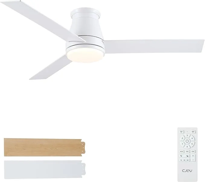 CJOY Ventilador de Techo con Luz Silencioso, 132 cm Blanco Ventilador de Techo con Luz y Mando 3 Aspas, 6 Velocidades, 3 CCT Regulable, Reversible CC, Memoria Función, Modo Sleep, Para Dormitorio