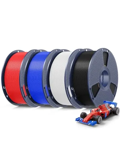 SUNLU Pack 4KG Filamento Rápido PLA Plus 2.0, Filamento PLA+ Alta Velocidad 30-600mm/s para Impresora 3D 1.75mm ±0.02 mm, Bobina Reutilizable 1kg, 4 Bobinas en Total (Negro+Blanco+Azul+Rojo)
