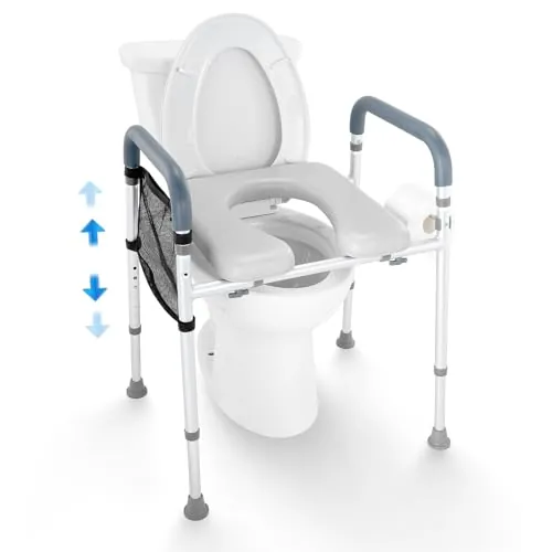 VEVOR Asiento Elevador para Inodoro Altura Ajustable 655-805 mm 7 Niveles Asiento Elevado Universal para Inodoro Carga 158,7 kg Estructura Acolchada de Aluminio para Ancianos, Discapacitados