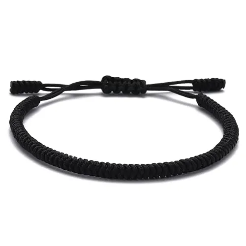 LUCKY BUDDHIST Pulsera Budista Tibetana Ajustable – Pulsera de Cuerda Trenzada para Hombre y Mujer – Incluye Llavero Buda de Madera