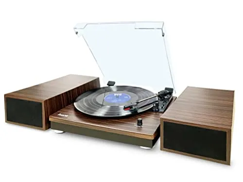 Lauson CL617 Tocadiscos de Vinilo Bluetooth con Altavoces Externos Estéreo, Tocadiscos de 3 Velocidades, Reproducción Inalámbrica, Auto-Stop, RCA/Aux-in / 3,5mm