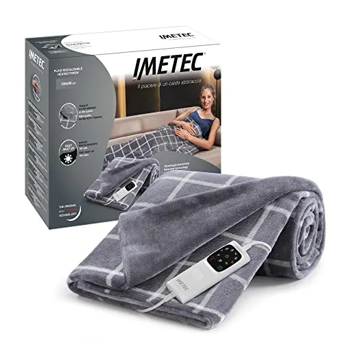Imetec Adapto Velvet Square, Manta eléctrica de 150 x 95 cm, tejido aterciopelado y sedoso, equipado con tecnología Adapto, dispositivo de seguridad, 6 temperaturas, se puede lavar en la lavadora