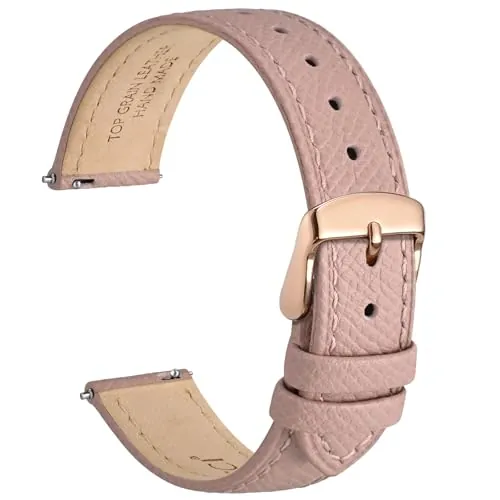 WOCCI 16mm Grace Correa de Reloj para Mujer, Cuero de Grano Superior, Liberación Rápida, Correa de Repuesto, Hebilla de Oro Rosa (Rosa Retro)