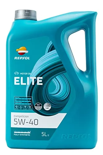 REPSOL Aceite de motor 5W-40 Elite ACEA A3/B4 API SN API CF Competition 5L Compatible con VW Polo V Hatchback 6R1, 6C1 up! Hatchback 121, 122, BL1, BL2, BL3, 123 Golf VII Hatchback 5G1, BQ1, BE1, BE2