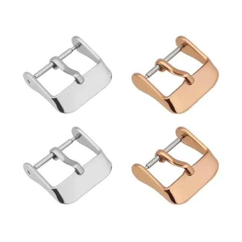 Create idea Hebilla de Repuesto para Correa de Reloj de 4 Piezas Hebilla de Acero Inoxidable para Correa de Reloj Compatible con Seiko Compatible con Grand Seiko Oro Rosa Y Plata de 16 Mm