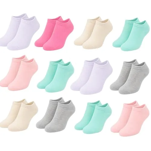 Nakloe 12 Pares Calcetines para Niña Calcetines Cortos para Niña Transpirables y de Algodón, Rosa, 27-31