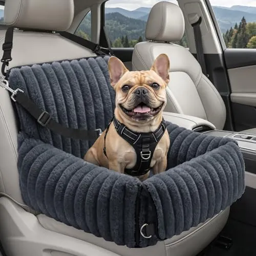 MIXJOY Asiento de Coche para Perros pequeños y medianos, extraíble y Lavable, Correa con inserción, Relleno de Espuma viscoelástica Espesa, para Asiento Trasero y Delantero (Ggris)