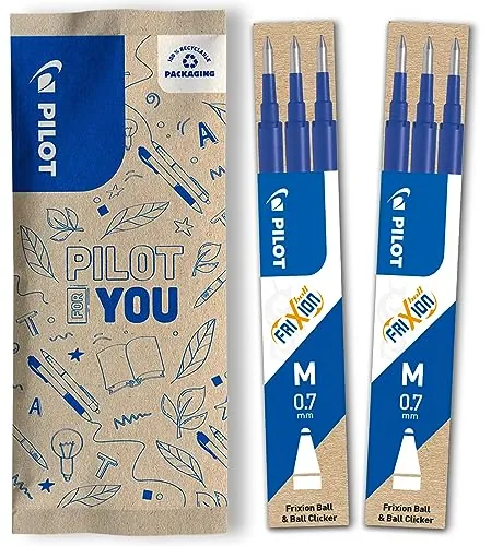 PILOT Caja de 2 set de 3 Recambios FriXion - Recambios para Bolígrafos borrables - Compatible con FriXion Ball y FriXion Ball Clicker - Azul - Punta Media (6 recambios)